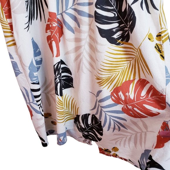 Monteau Linen Blend Palm Pattern Sundress Large Natural Beige Multicolor Dress - Picture 9 of 13